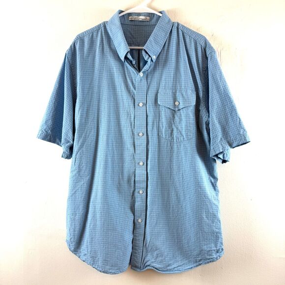 Criquet Mens XL Blue Plaid Short Sleeve Button Up Cotton Golf Outdoor Light - Picture 1 of 8